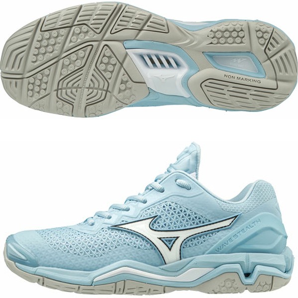 mizuno wave stealth v cool blue netball trainers